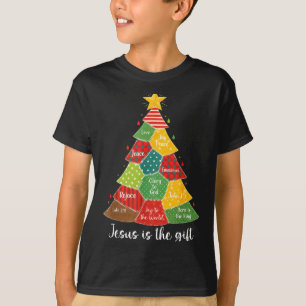 Jesus Is The Gift Christmas Tree Patchwork Scriptu T-Shirt