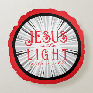 Jesus is the Light Ornament- Red/Black Round Cushion