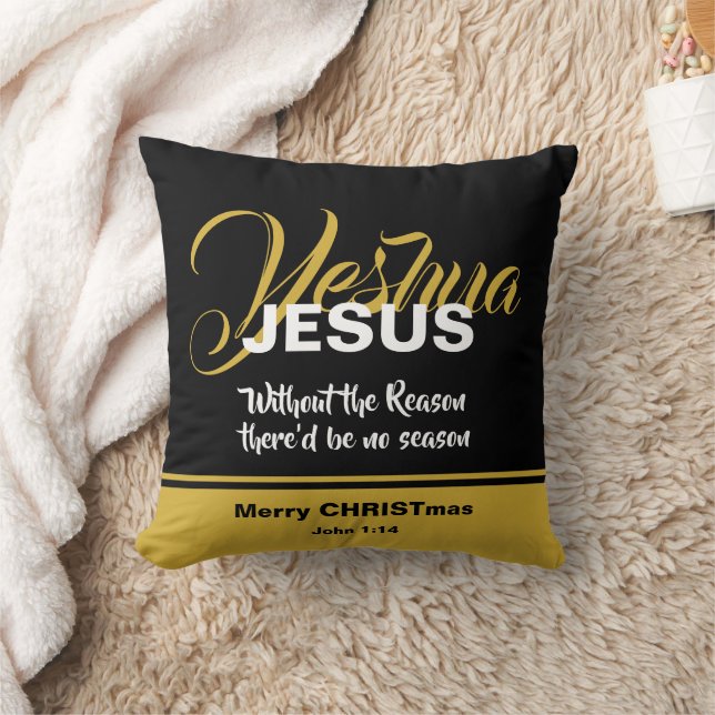 JESUS IS THE REASON Black Gold Christian Christmas Cushion (Blanket)