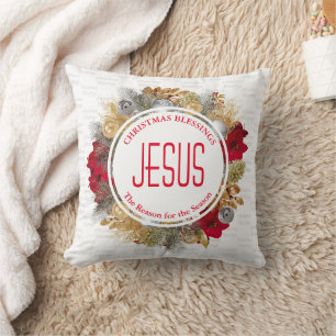 JESUS IS THE REASON Christmas Blessings Wreath Cushion