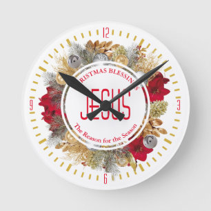 JESUS IS THE REASON Christmas Blessings Wreath Round Clock