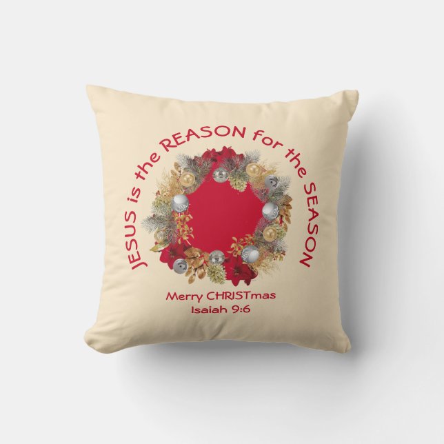 JESUS IS THE REASON Christmas Throw Pillow (Front)