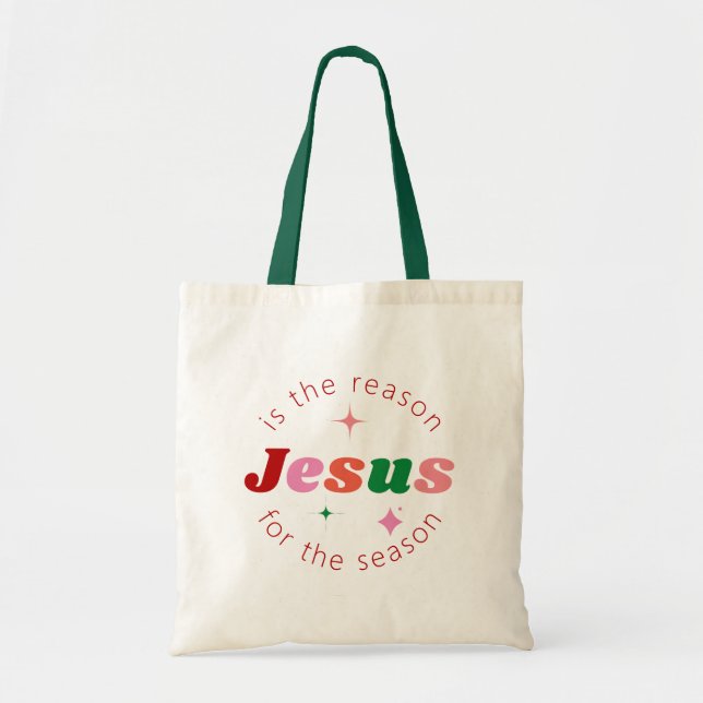 Jesus is the Reason Festive Christmas Holiday Tote Bag (Front)