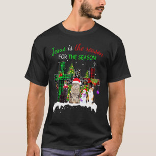 Jesus Is The Reason For Season Christmas Cat Jesus T-Shirt