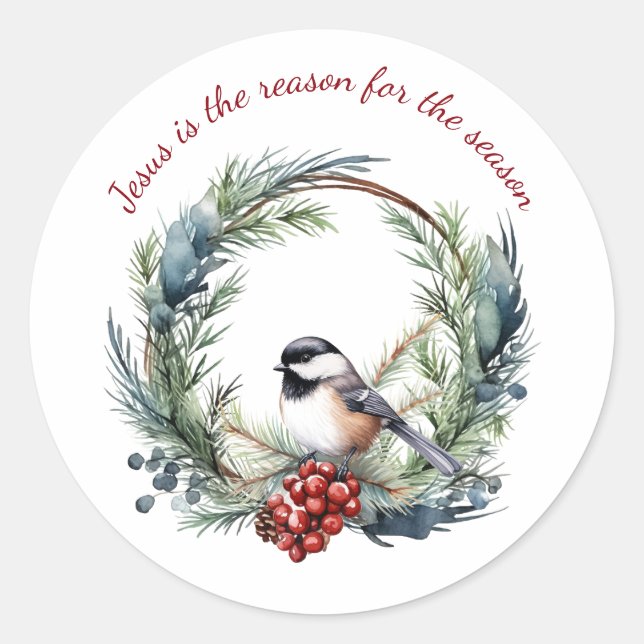 JESUS IS THE REASON FOR SEASON Christmas quote Classic Round Sticker (Front)