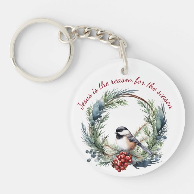 JESUS IS THE REASON FOR SEASON Christmas quote Key Ring (Front)