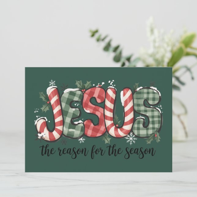 Jesus Is The Reason For The Season Christian Faith Holiday Card (Standing Front)