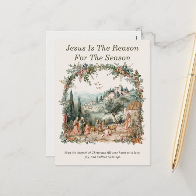 Jesus Is The Reason For The Season Holiday Postcard (Front/Back In Situ)