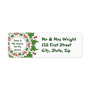 Jesus is the reason for the season Holly Design Return Address Label