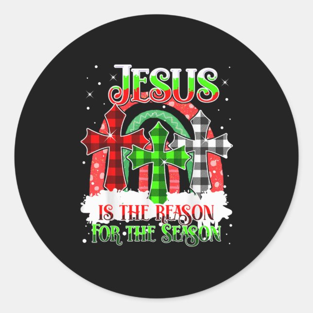 Jesus Is The Reason For The Season Rainbow Christm Classic Round Sticker (Front)