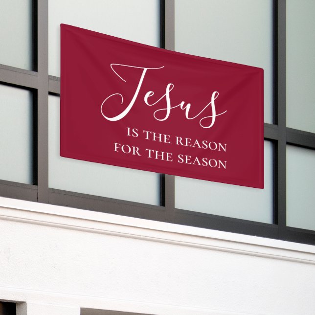 Jesus is the reason for the season Red Christmas Banner (Outside Building)