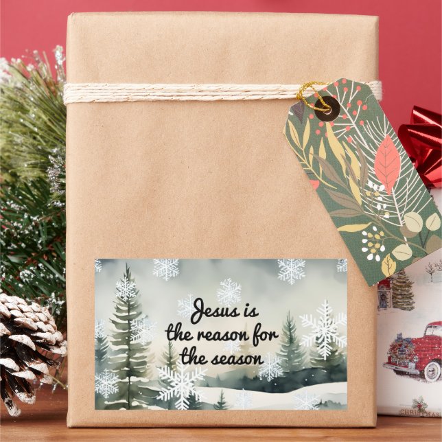 Jesus is the Reason for the Season Winter Scene Rectangular Sticker (Holiday)