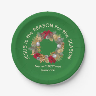 JESUS IS THE REASON Green Christmas Paper Plate