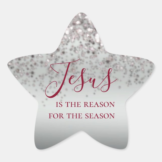 Jesus is the Reason Silver Sparkle Christmas Star Sticker (Front)