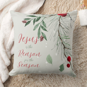 Jesus is the Reason Watercolor Christmas Winter Cushion