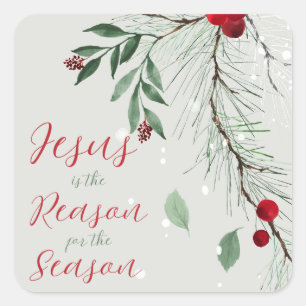 Jesus is the Reason Watercolor Christmas Winter Square Sticker