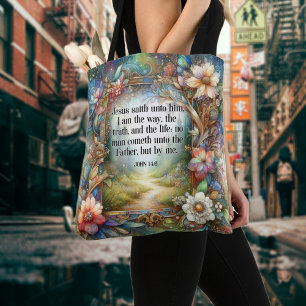 Jesus Is The Way Floral Bible Verse Christian  Tote Bag
