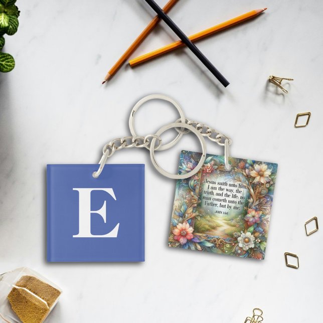 Jesus Is the Way Floral Monogram Christian  Key Ring (Creator Uploaded)