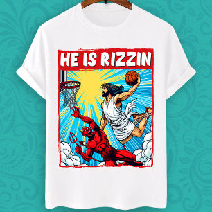 Jesus Jesus Dunking on Satan he is rizzin meme  T-Shirt
