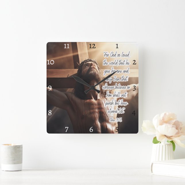 Jesus: John 3:16, Eternal Life Square Wall Clock (Home)