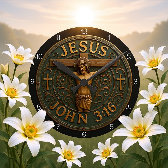 Jesus John 3:16 Metallic Cross Round Clock (Creator Uploaded)