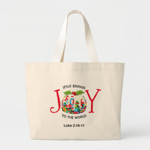 Jesus JOY TO THE WORLD Flags Christmas Large Tote Bag