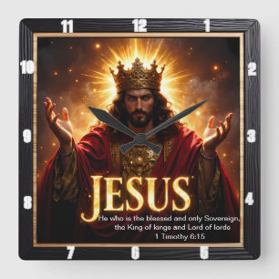 Jesus King Crown Robe Sovereign Glory Square Wall Clock
