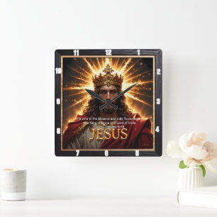 Jesus King Crown Sovereign Glory Sunburst Square Wall Clock