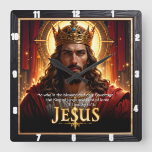 Jesus King Crown Sovereign Majesty Red Square Wall Clock