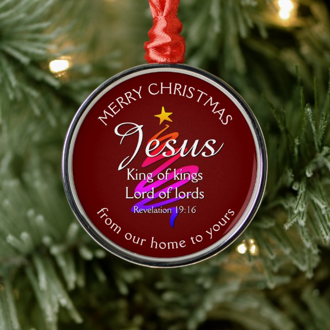 JESUS KING OF KINGS Custom Burgundy | CHRISTMAS Metal Ornament (Tree)