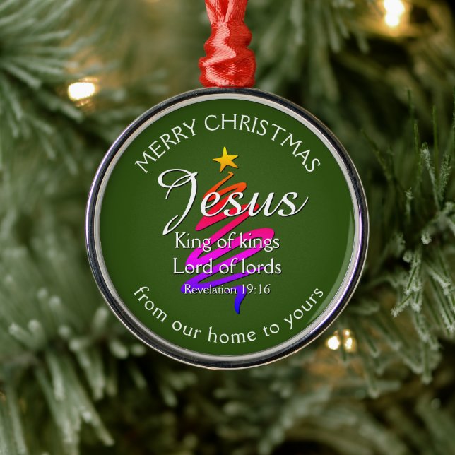 JESUS KING OF KINGS Custom Green | CHRISTMAS Metal Ornament (Tree)