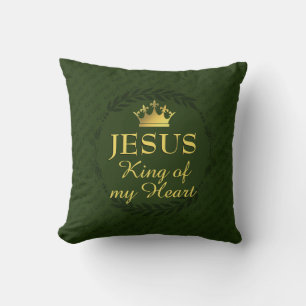 JESUS KING OF MY HEART   Christmas Crown GREEN Cushion