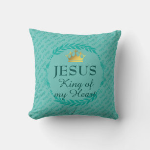 JESUS KING OF MY HEART   Christmas Crown TURQUOISE Cushion