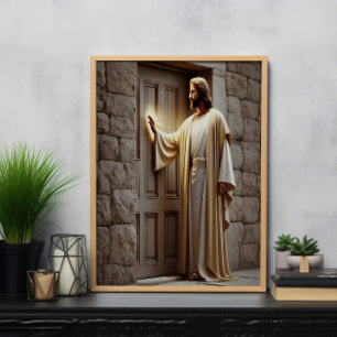 Jesus Knocking at Sunrise Door Poster