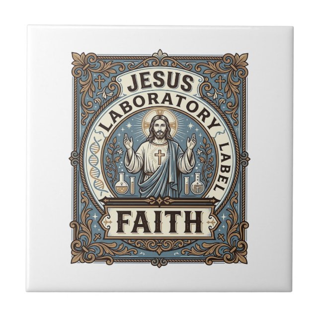 Jesus Laboratory Label Faith Jesus Laboratory Chri Ceramic Tile (Front)