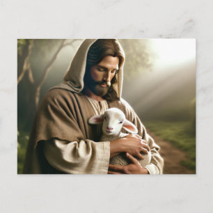 JESUS & LAMB GOOD SHEPHERD POSTCARD