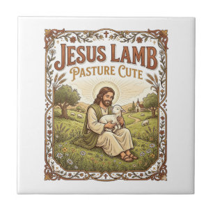 Jesus Lamb Pasture Cute Jesus Lamb Pasture Cute Ch Ceramic Tile
