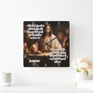 Jesus: Last Supper, Body, Blood Square Wall Clock