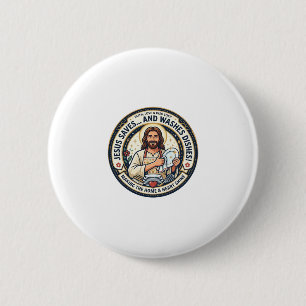 Jesus Laundry Chores Humour Shirt Christian Graphi 6 Cm Round Badge