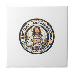 Jesus Laundry Chores Humour Shirt Christian Graphi Ceramic Tile