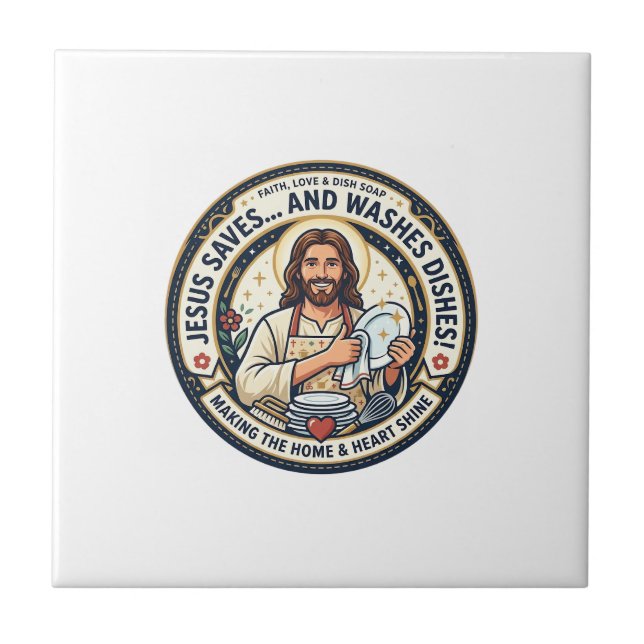 Jesus Laundry Chores Humour Shirt Christian Graphi Ceramic Tile (Front)