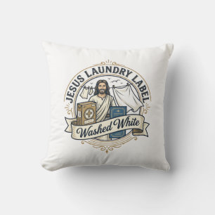 Jesus Laundry Label Washed White Jesus Laundry Was Cushion