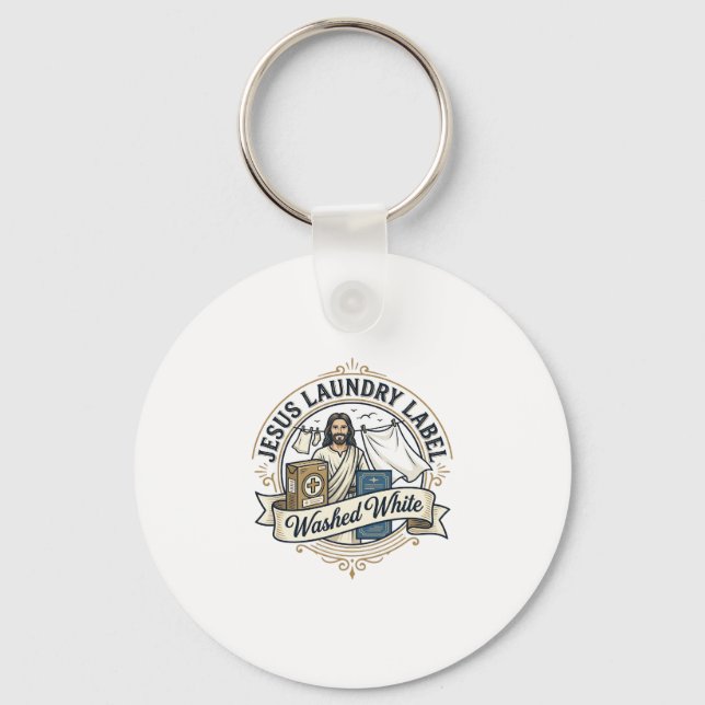 Jesus Laundry Label Washed White Jesus Laundry Was Key Ring (Front)