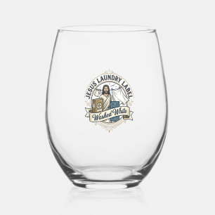 Jesus Laundry Label Washed White Jesus Laundry Was Stemless Wine Glass