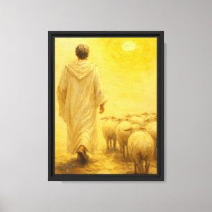 Jesus Leading Sheep Towards Light Art Canvas Print