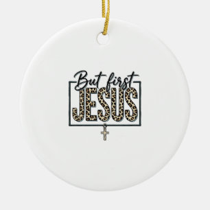 Jesus Leopard Print Christian Vintage Engraving Sh Ceramic Ornament