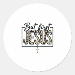 Jesus Leopard Print Christian Vintage Engraving Sh Classic Round Sticker
