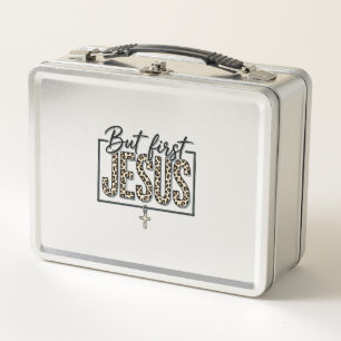 Jesus Leopard Print Christian Vintage Engraving Sh Metal Lunch Box