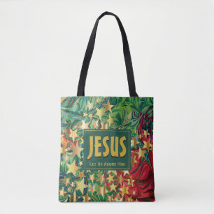 JESUS Let Us Adore Him STARS Christmas Tote Bag