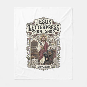 Jesus Letterpress Print Shop Jesus Letterpress Pri Fleece Blanket